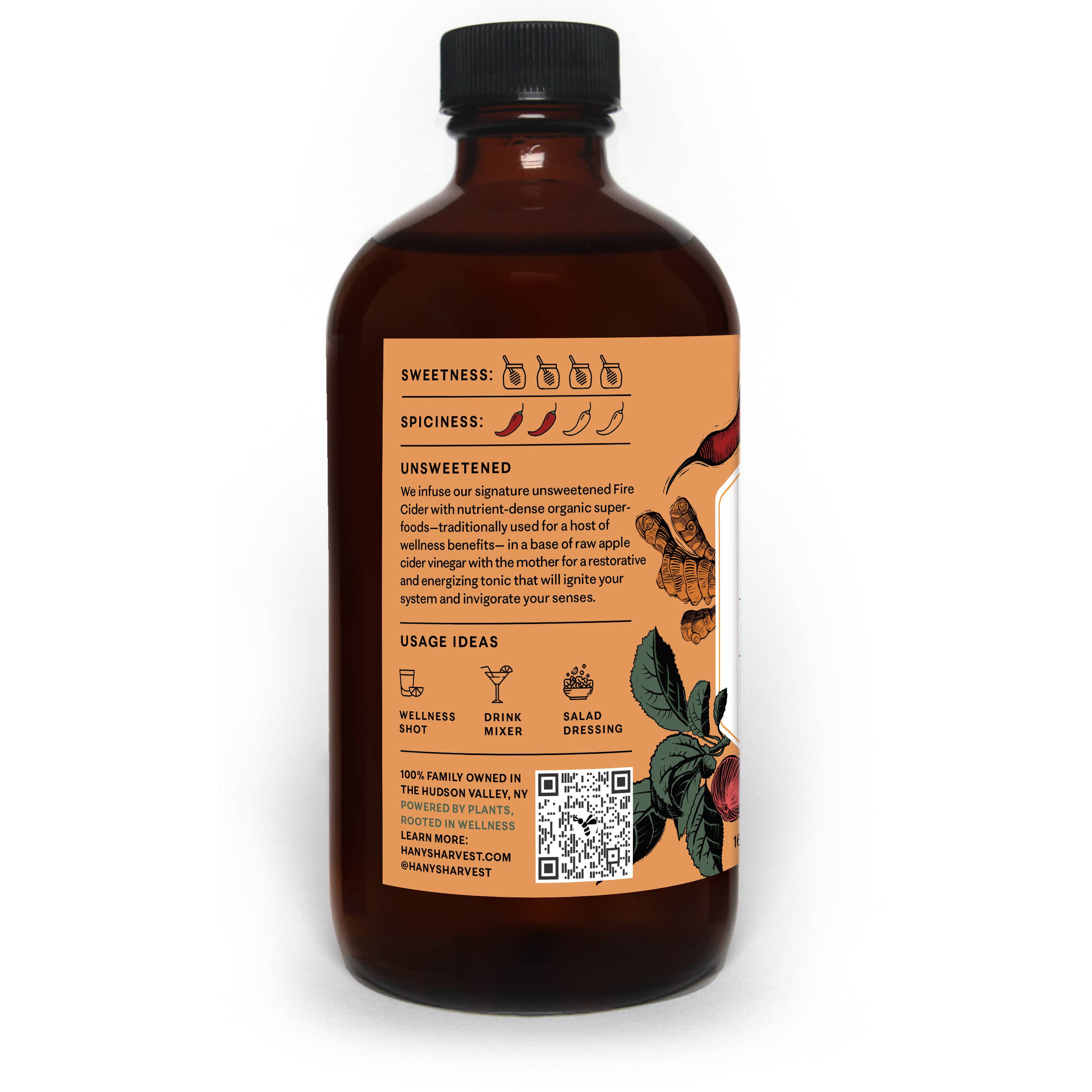 Hany's Harvest Inc - Venta al por mayor Zumos/tónicos saludables - Sidra de Fuego sin Azúcar – Tónico Herbal de Bienestar, Audaz y Crudo1