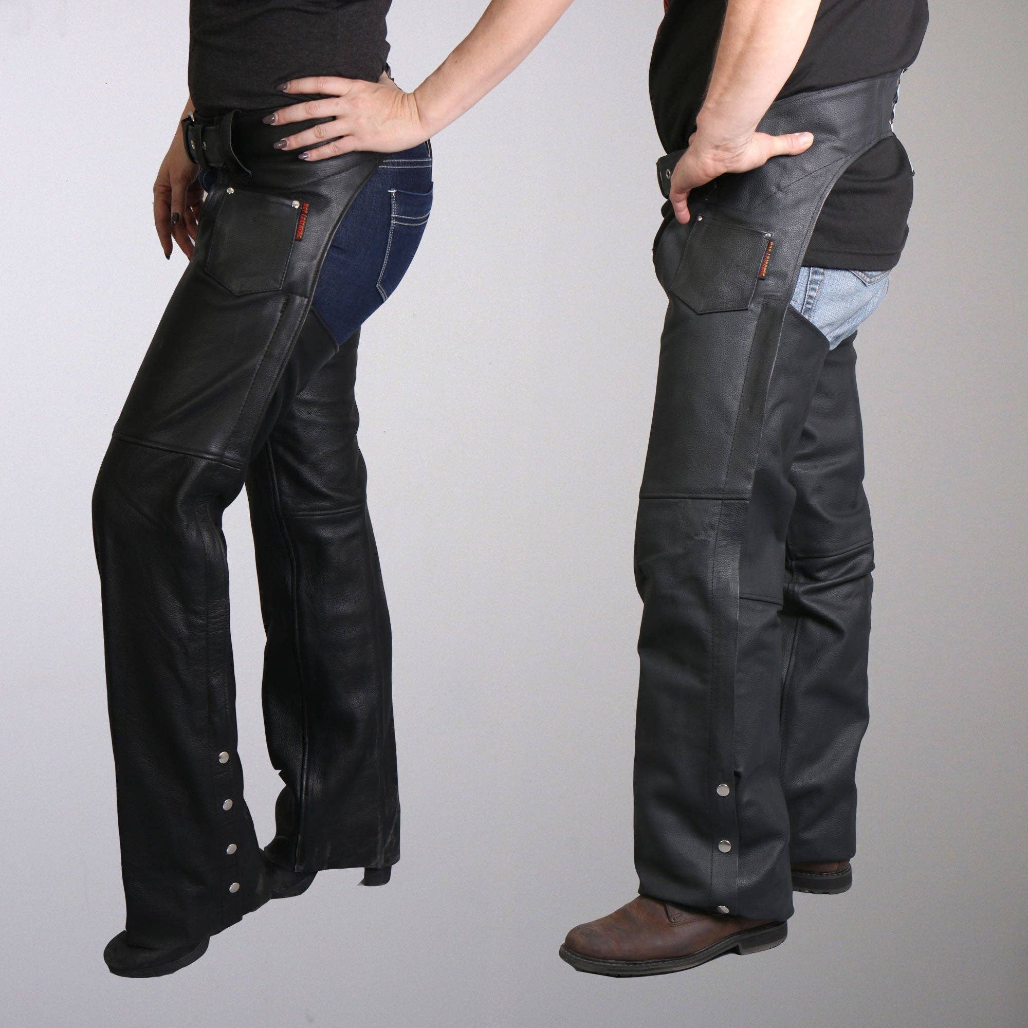 BLK Hot Leathers CHM1001 Best Selling Black Fully Lined Unisex motorcycle Leather Biker Chaps for wholesale on Faire1