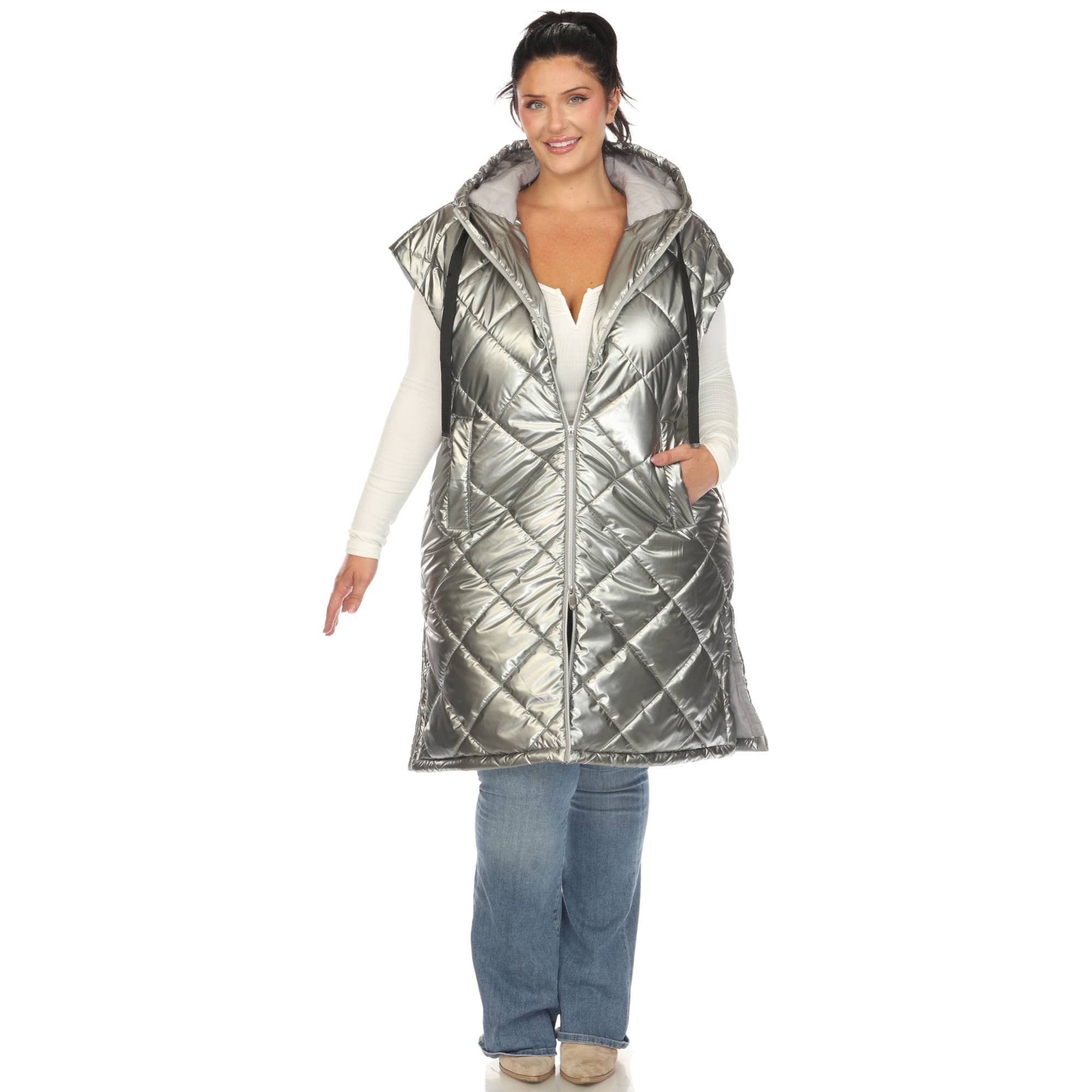 WHITE MARK - Wholesale Outerwear Vest - Women's - Plus Size Metallic Diamond Puffer Vest14