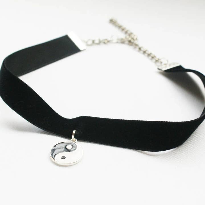 Velvet Choker with Ying Yang Charm Retro 90s Jewelry for wholesale by FashionMeme LLC