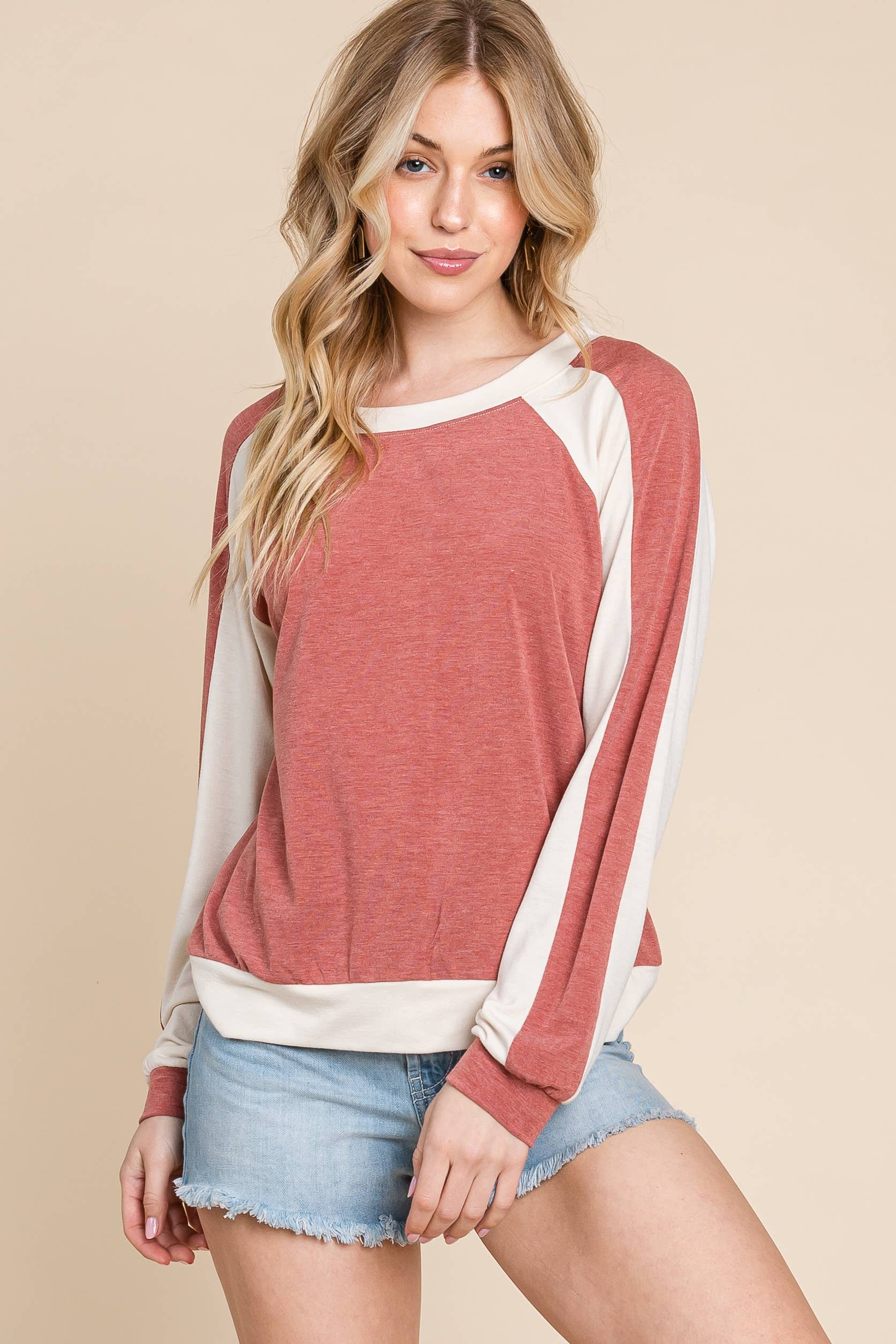 Emerald Collection - Vendita all'ingrosso Top in maglia - Donna - Top a maniche lunghe in tinta unita a contrasto ETK-89792