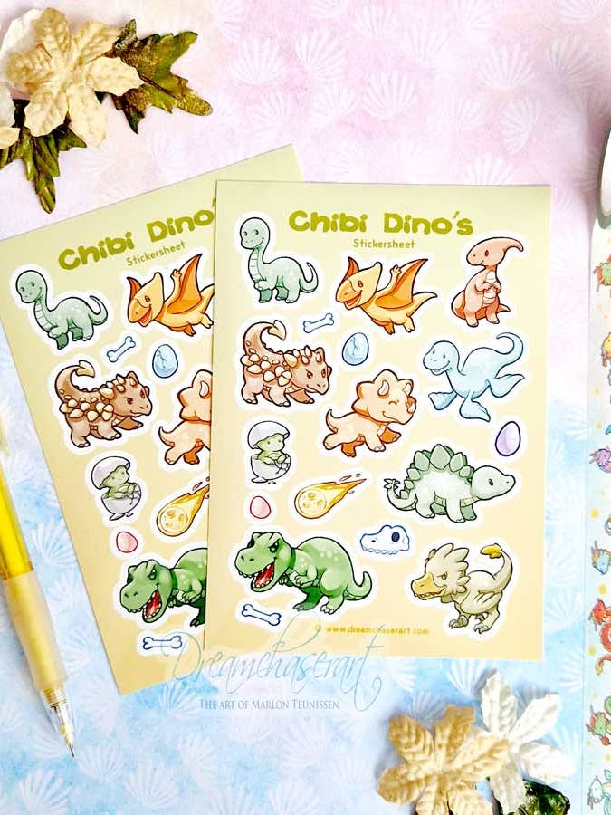 Chibi Dinos klistermärkesark för wholesale av Dreamchaserart