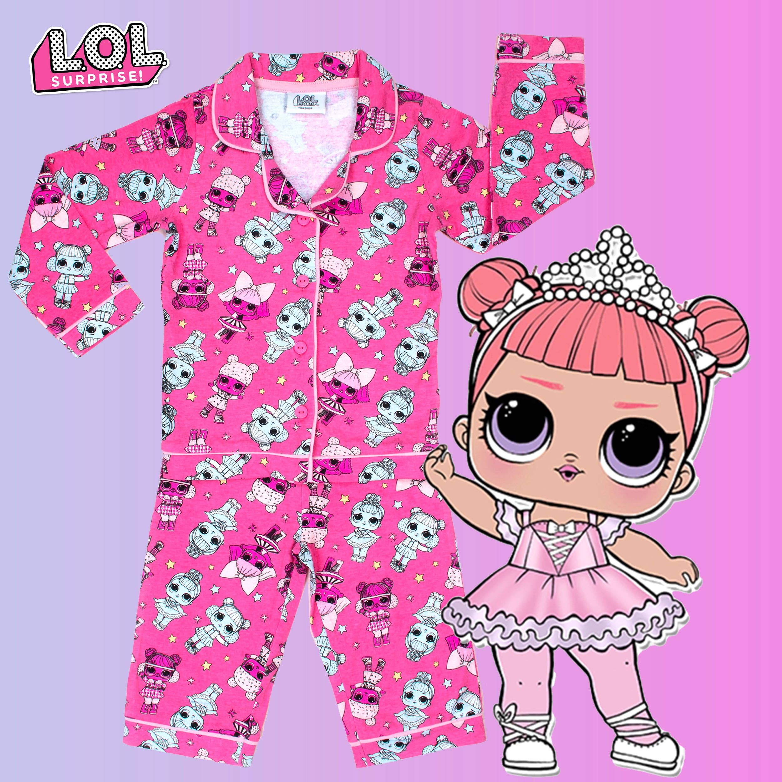 Fringoo Group Ltd – Conjunto de pijama - Crianças por atacado – LOL Pijama Rosa com Botões5