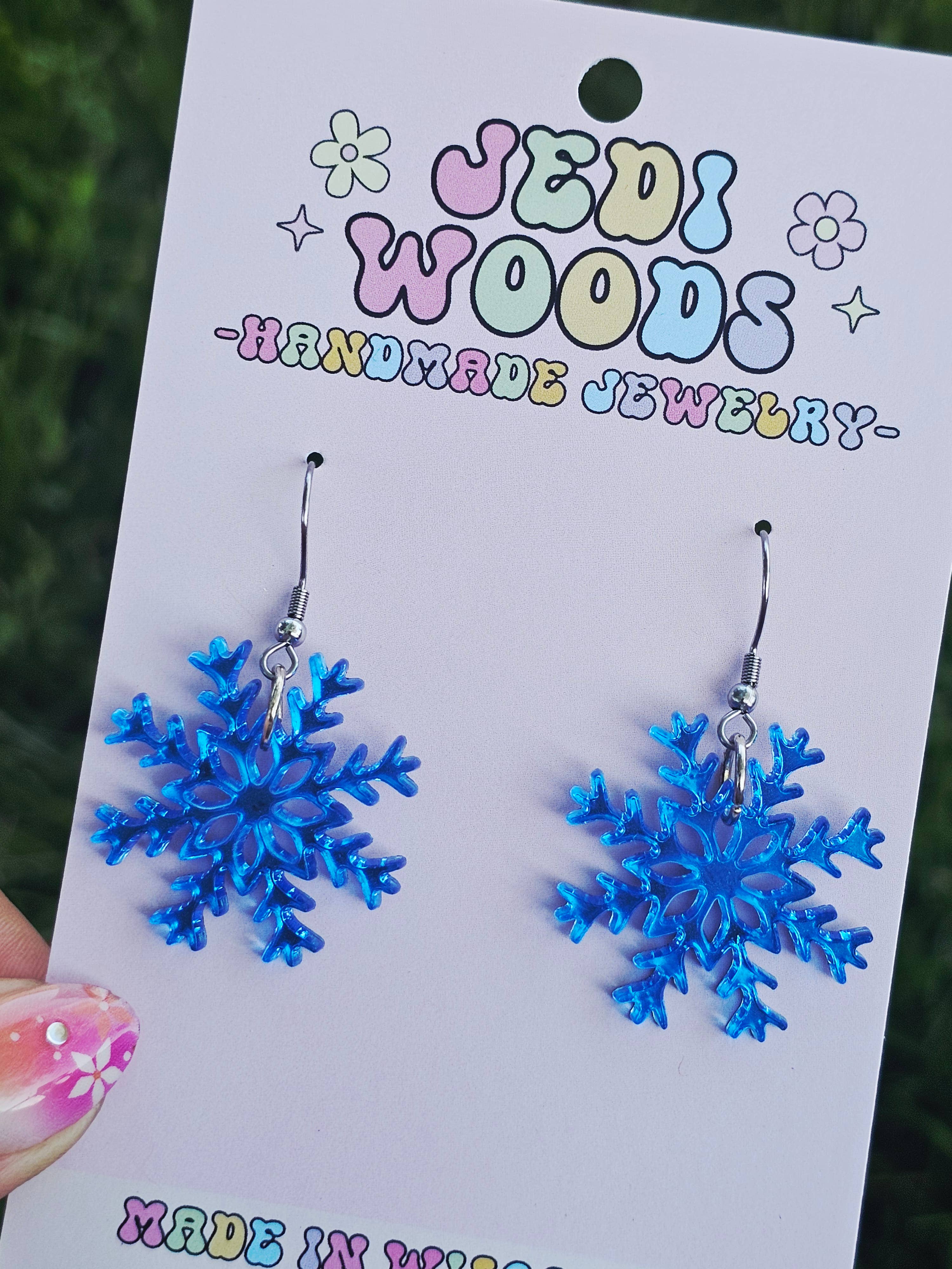 Jedi Woods LLC – Brincos de argola por atacado – Brincos Floco de Neve Espelho Azul 1