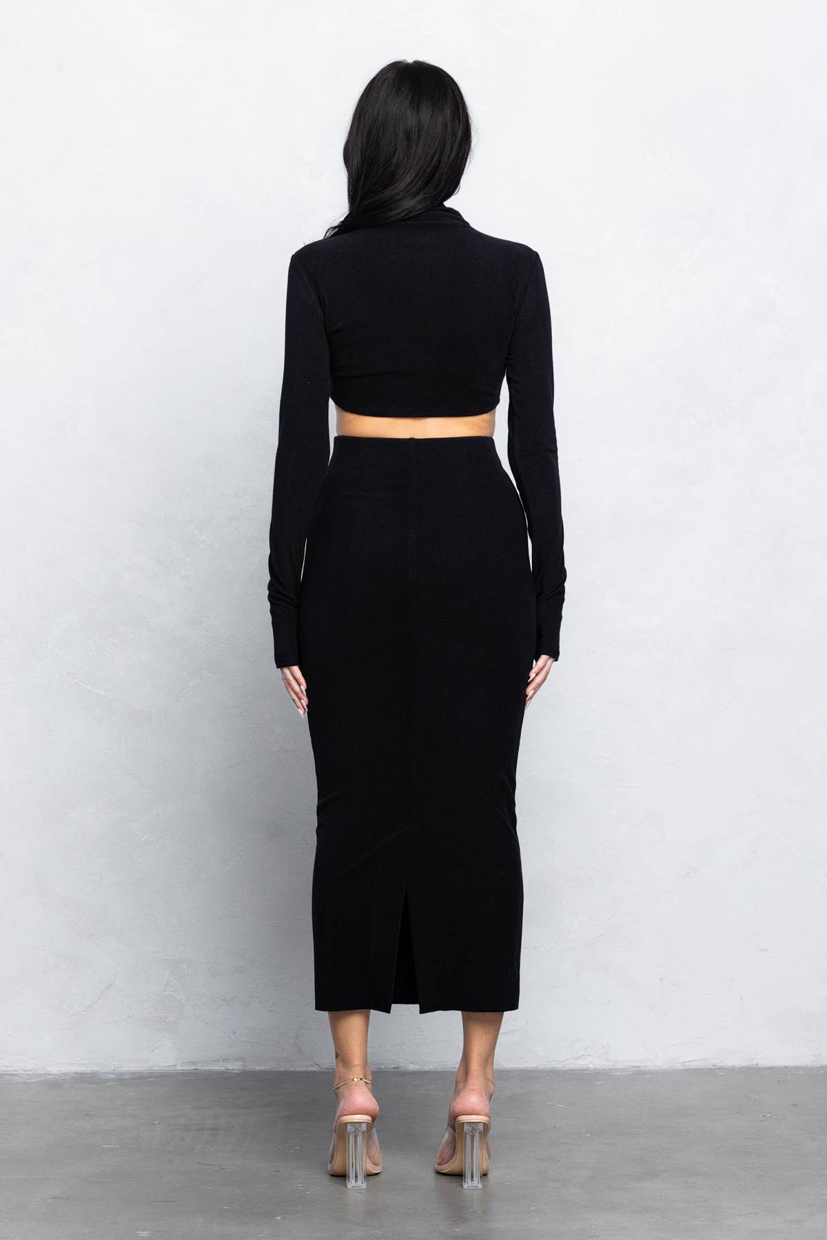 No Vacancy - Venta al por mayor Conjuntos de top y falda - Mujer - Conjunto de top de punto ultra suave de doble cara y falda larga2