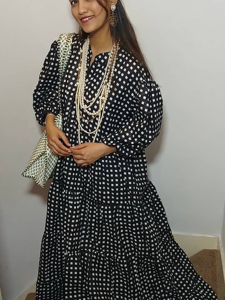 Hand Block Print 100%  Cotton long Dress for wholesale by Funky Yak Ltd