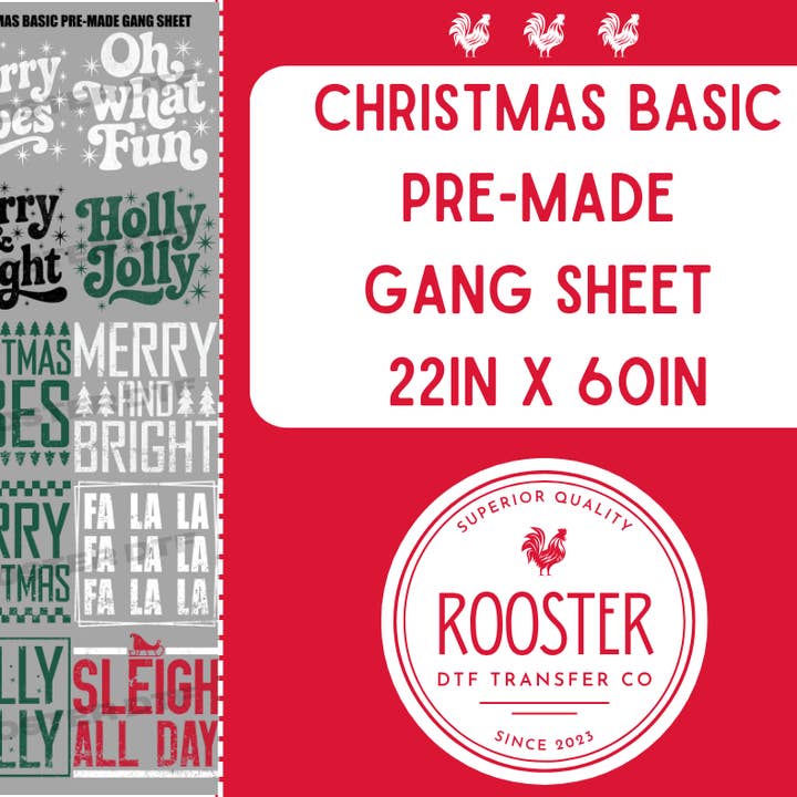 DTF TRANSFER ONLY - CHRISTMAS BASIC PRE-MADE GANG SHEET (22x60in) for wholesale by Rooster DTF Transfer Co