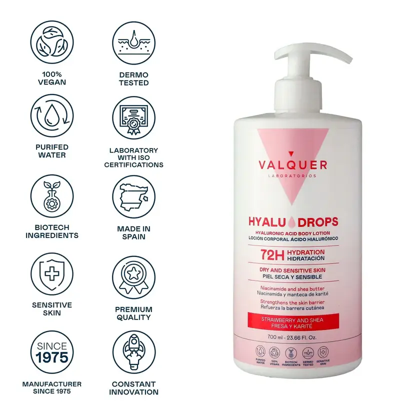 Valquer Laboratorios - Wholesale Body Cream/Lotion - Hyaludrops Body Lotion Strawberry and Shea 72 h 700 ml4