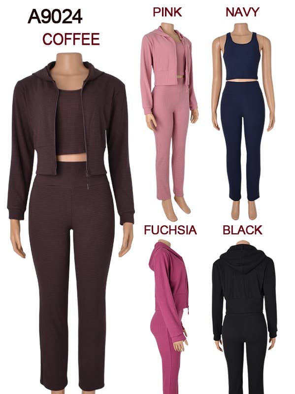 A9024 3ST/SET HOODIE JACKA TOPP BYXOR MIX STORLEKAR 12SET  för wholesale av SSImport