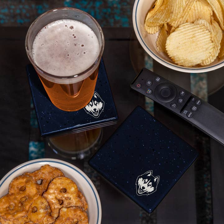 Rico Industries - Wholesale Coasters - NCAA Connecticut Huskies - UCONN Navy Laser Engr. Coaster1