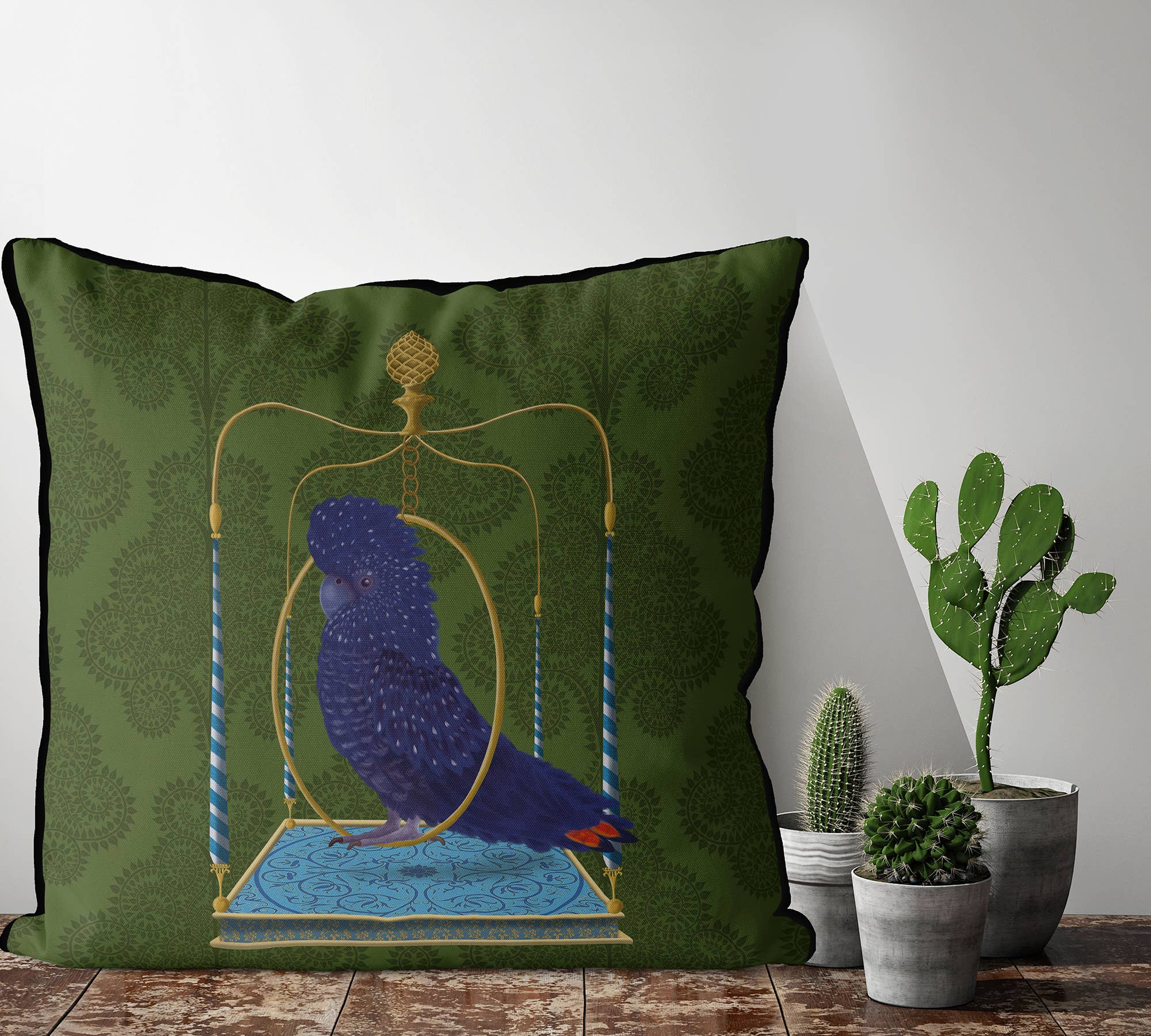 FabFunky Ltd - Wholesale Throw/Decorative Pillow - Blue cockatoo on swing Tropical bird Pillow outdoor cushion5