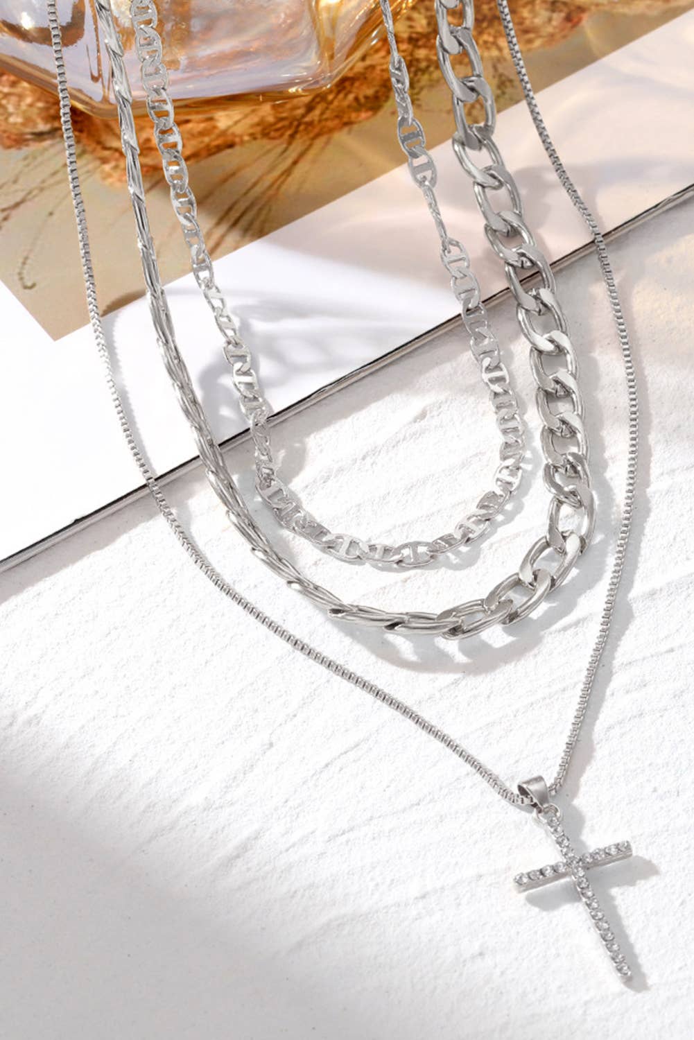 Little Daisy Closet - Wholesale Pendant/Charm Necklace - LDC Plated Cross Pendant Multi Layer Stacked Chains Necklace6