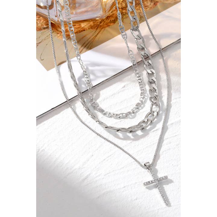 Little Daisy Closet - Wholesale Pendant/Charm Necklace - LDC Plated Cross Pendant Multi Layer Stacked Chains Necklace6