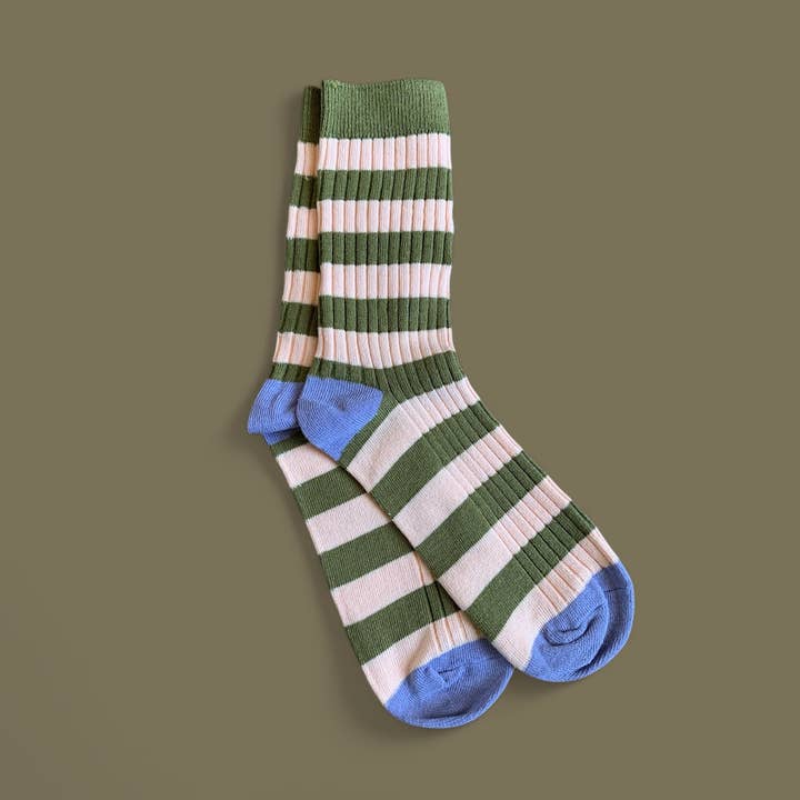 Pair of striped socks - khaki & ecru for wholesale by agathe & cocö