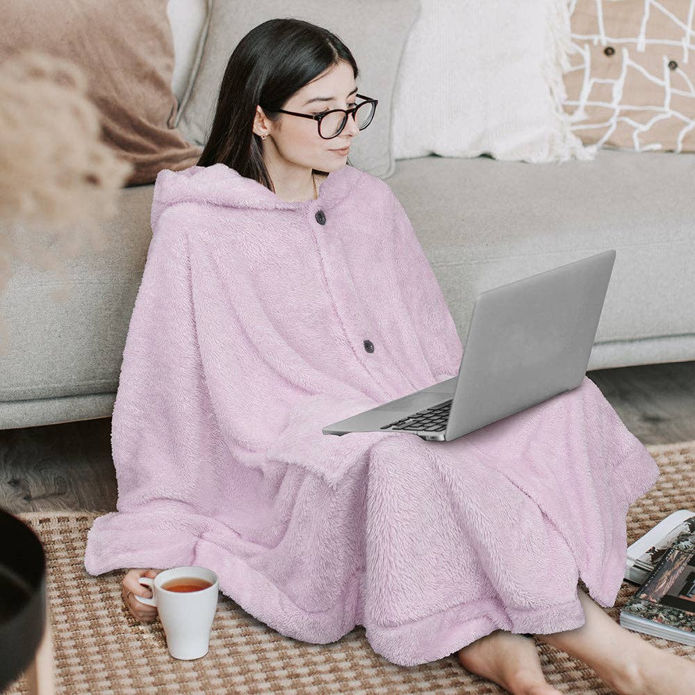 Pavilia - Wholesale Poncho - Women's - Angel Wrap Hoodie Sherpa Fluffy Poncho Blanket35
