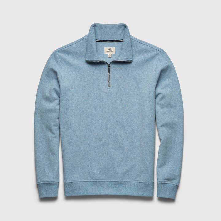 Bobby Fleece Rib Knit Quarter Zip - Blue Heather for wholesale by SURFSIDESUPPLY