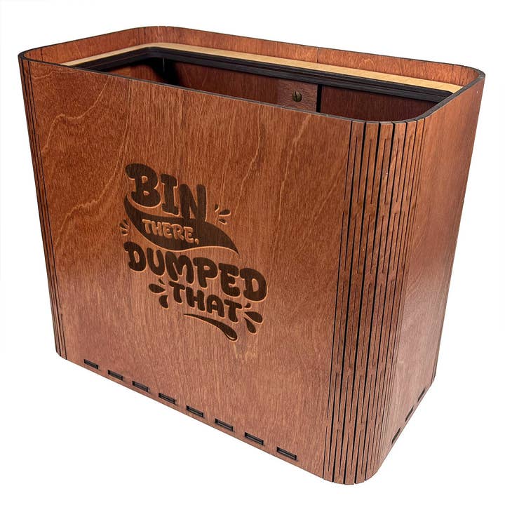 Slim Trash Can - "Bin There Dumped That" - Wooden Garbage Bin for wholesale by Purelite