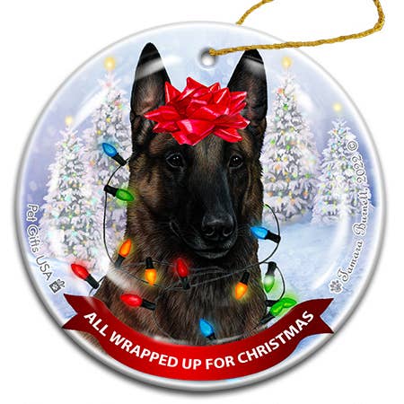 Pet Gifts USA, LLC – wholesale Ornament – Belgian Malinois Mahogany All Wrapped Up Ornament