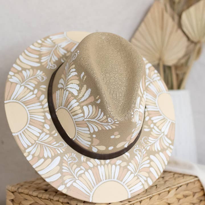 Origin Mexico - Wholesale Straw Hat - Women's - Jimena Hand Painted Mexican/Western Hat - Tan & White