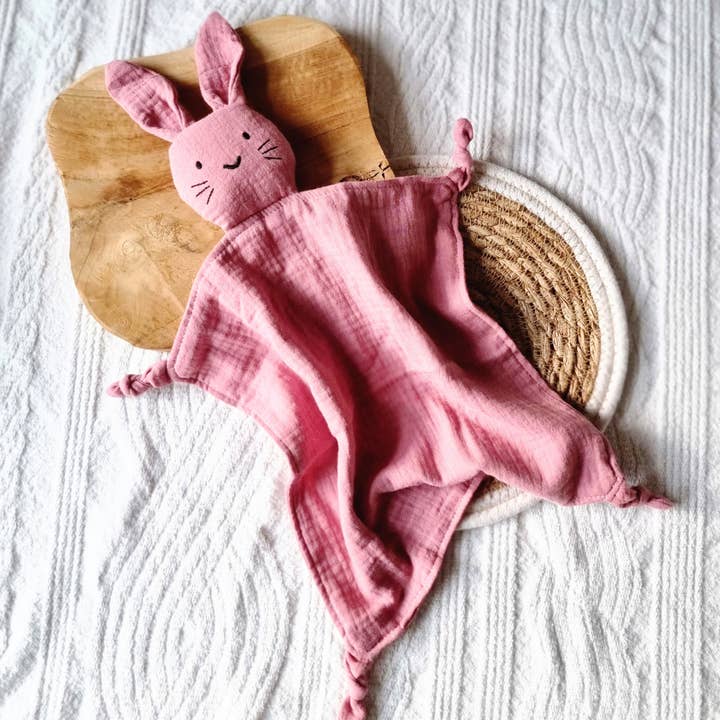 Rammelaartje - Wholesale Knuffeldekentje/doekje - Baby - Hydrofiele knuffel Konijn - Oudroze
