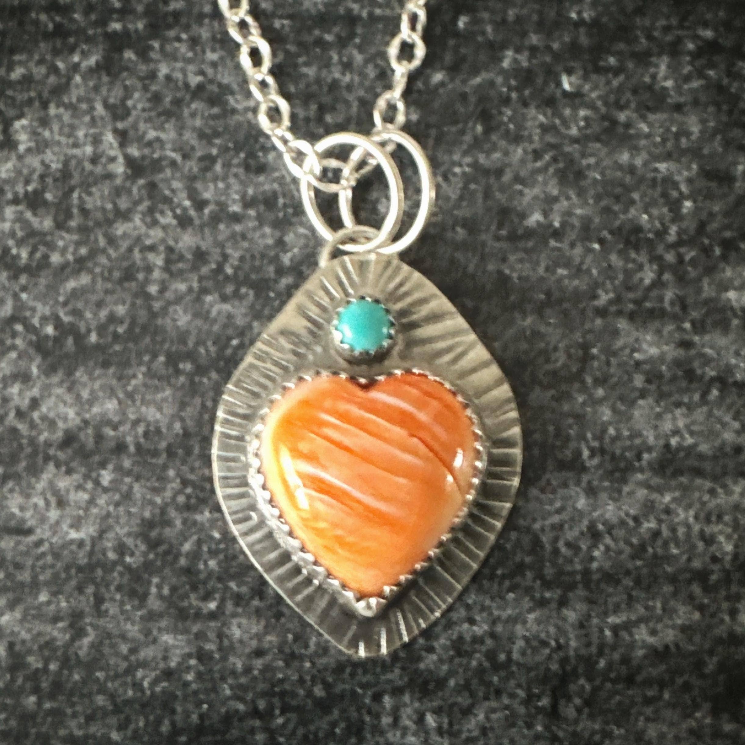 oaktownwendy - Wholesale Pendant/Charm Necklace - Spiny Oyster & Turquoise Sacred Heart Sterling Necklace1