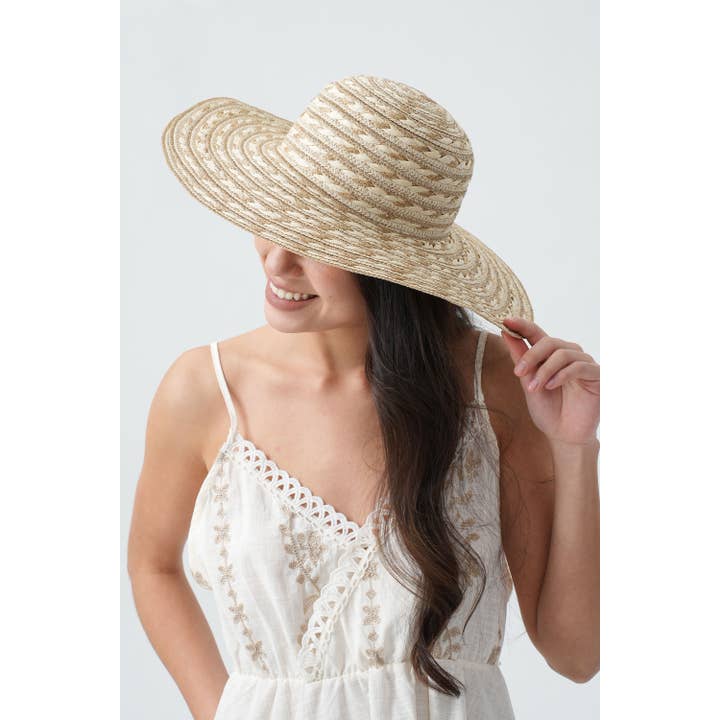 PHANIE MODE - Wholesale Straw Hat - Women's - Bohemian Shine Wide-Brimmed Hat in Braided Lurex Paper H-292883
