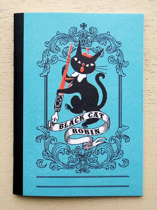 Kuroneko Design Stamp Notebook, Black Cat Stamp Book A6 for wholesale by 「FUNJI」In Japan