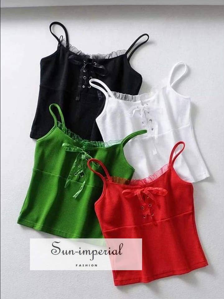 Sun-imperial Camisole courte à lacets pour femmes avec bordure en dentelle pour la vente par Sun Imperial