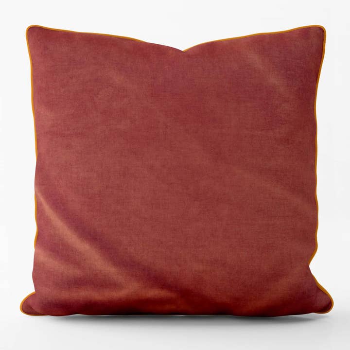 Velvet Velour Cushion Orange Piped - Art Print Cushion for wholesale by ART CUSHIONS