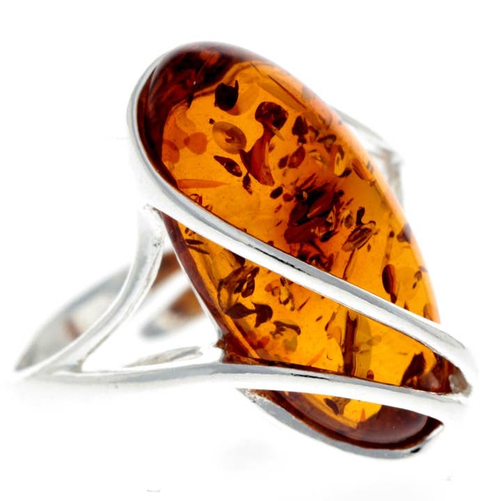 SilverAmber Jewellery - Wholesale Cocktail/Statement Ring - 925 Sterling Silver & Genuine Baltic Amber Adjustable Ring GL423A17