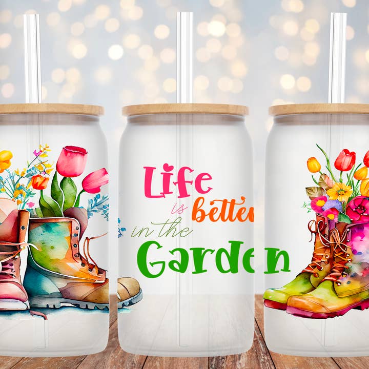 Glasbecher Life is Better in the Garden für den Großhandel von The Potted Oasis