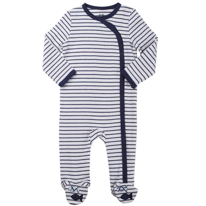 Baby Footie w/ Hat - Sea Stripes Print for wholesale by Asher and Olivia