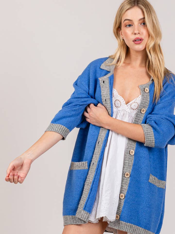 Collared Button down Sweater Jacket Cardigan for wholesale by Lara Daisy