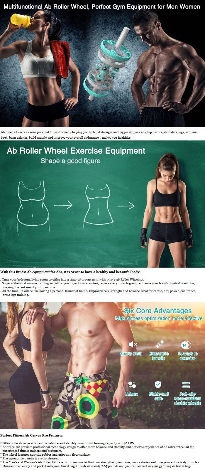 VIGOR – wholesale Fitness equipment – Ab Wheel Slide 4 wheel roller with resistance band Multifunc27