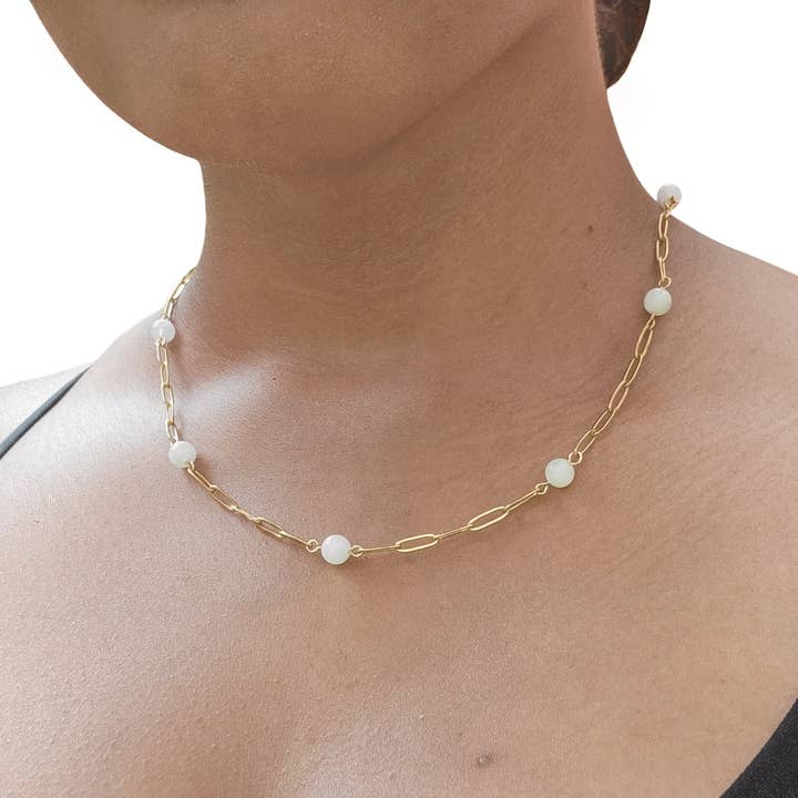 Moonstone papirclips halskæde | juni for engroshandel hos The Casson Collection