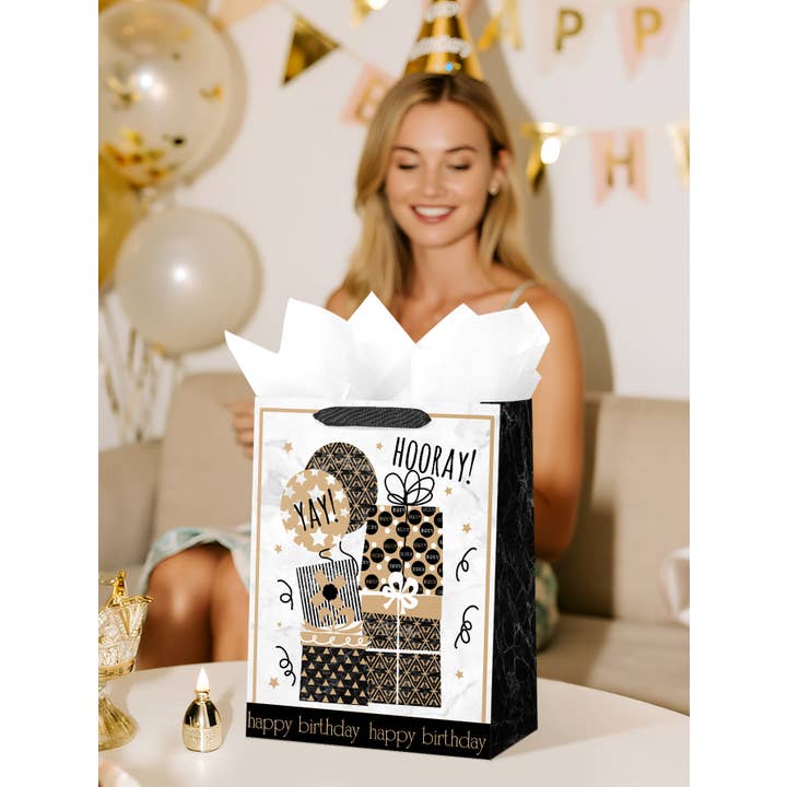 Sac cadeau d'anniversaire 13" – Cadeaux et ballons noir et or pour la vente par Wrapaholic Gifts & Packing Company
