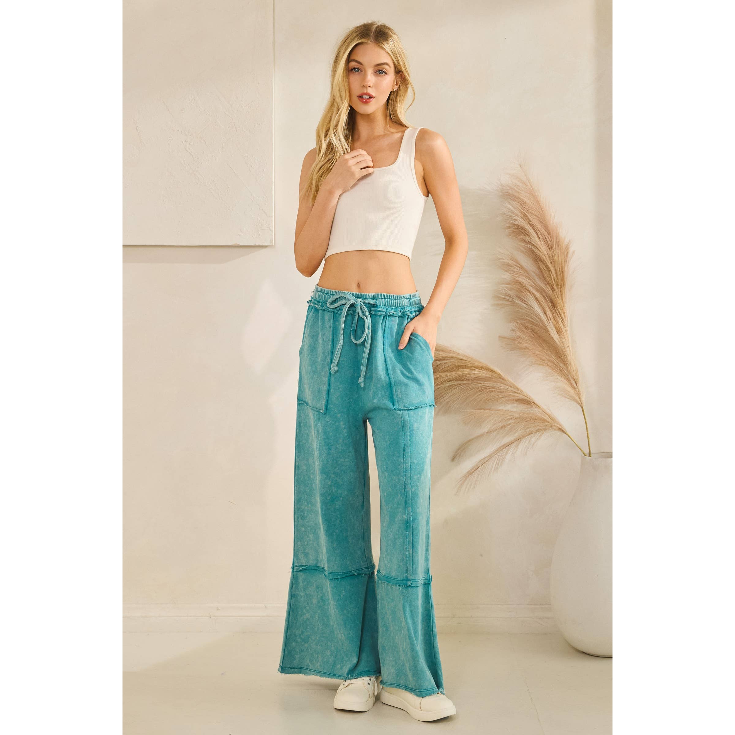 Sage + Fig - Wholesale Pants - Women's - MINERAL WASHED TERRY KNIT PANTS (SP7055-A)2