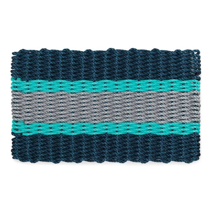 Lobster Rope Outdoor Doormat: Navy, Teal, and Silver for wholesale by Wicked Good Doormats