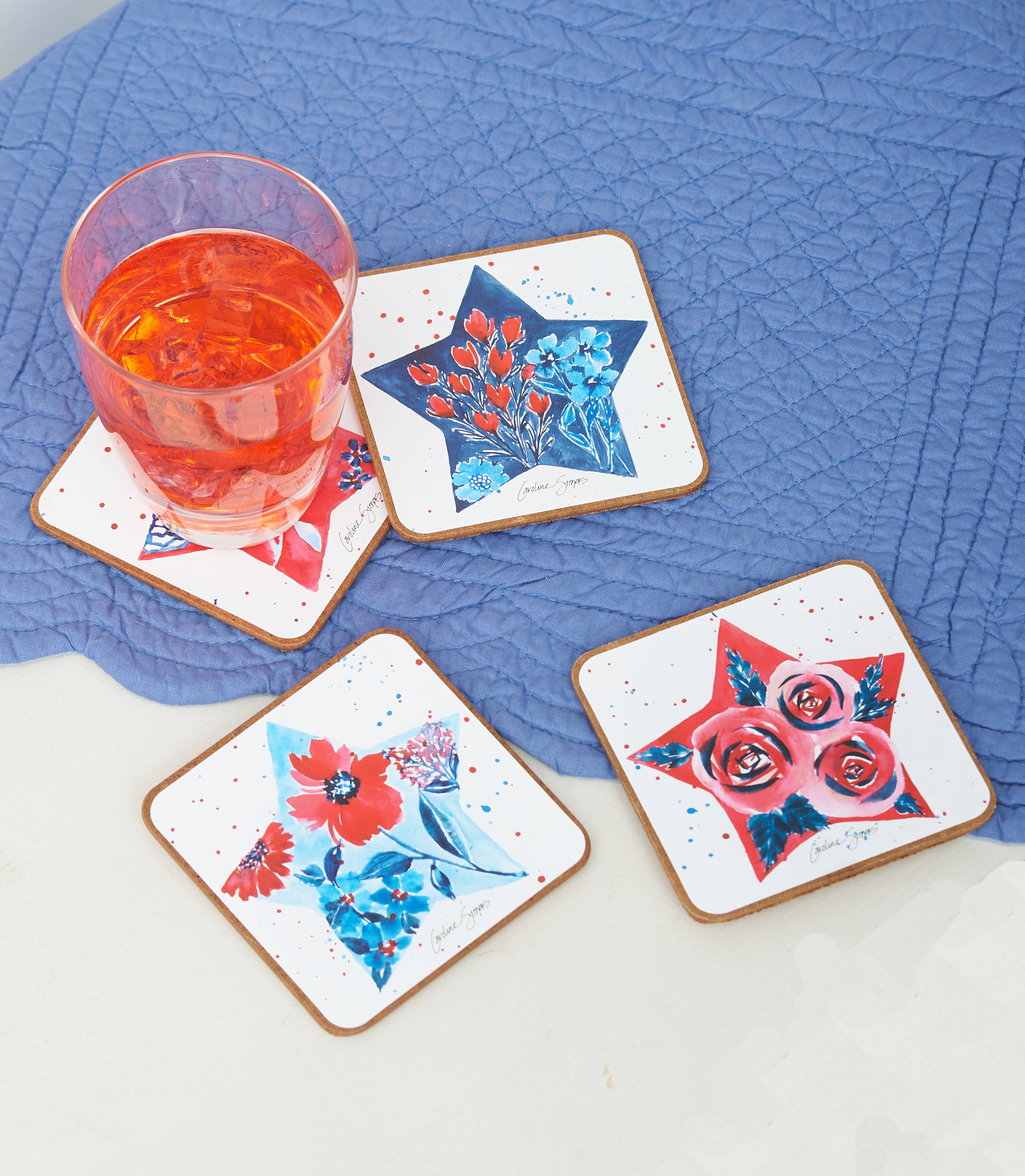 C&F Home - Wholesale Coasters - Patriotic Red White & Bloom 4th Of July Coaster Set 41