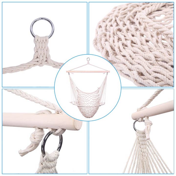 Indoor Outdoor Garden Cotton Hanging Rope Air/Sky Chair Swing Beige Hammocks for wholesale on Faire4
