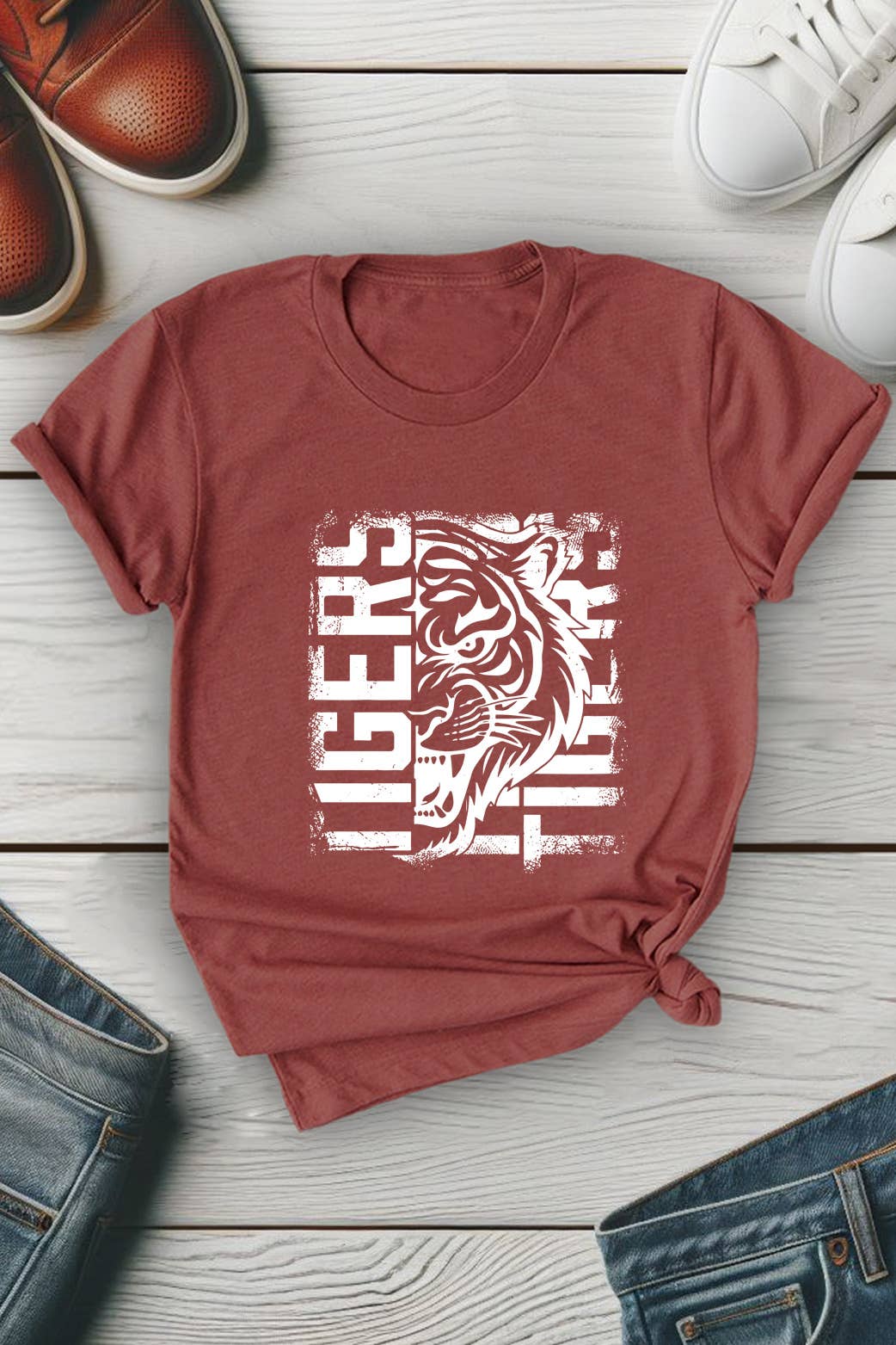 Top Avenue - Vendita all'ingrosso Maglietta stampata - Unisex - T-shirt unisex con scollo tondo con tigre invecchiata9