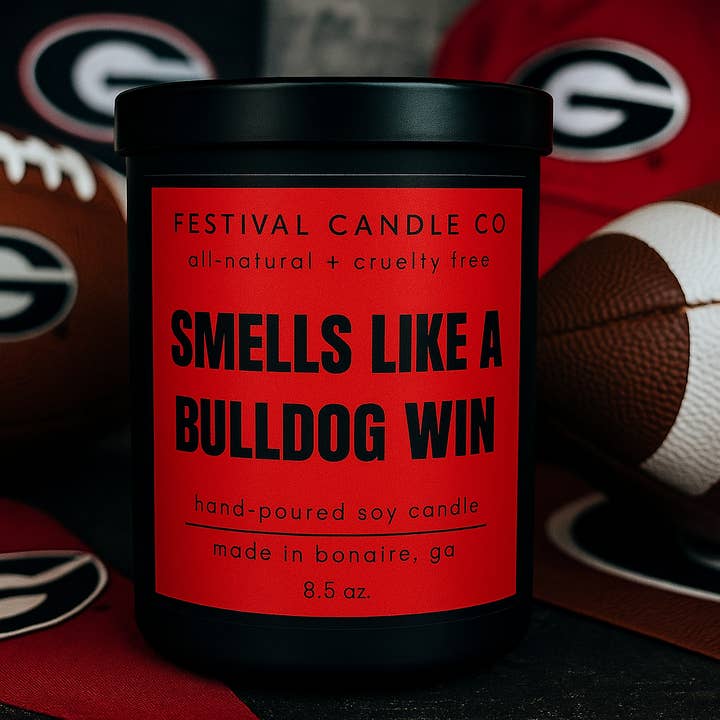 "SMELLS LIKE A BULLDOG WIN" Scented Soy Candle, 8.5 ounce for wholesale by Festival Candle Co.