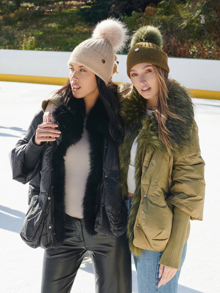 Adults Cream Angora Beanie Hat with matching Pom for wholesale by Popski London