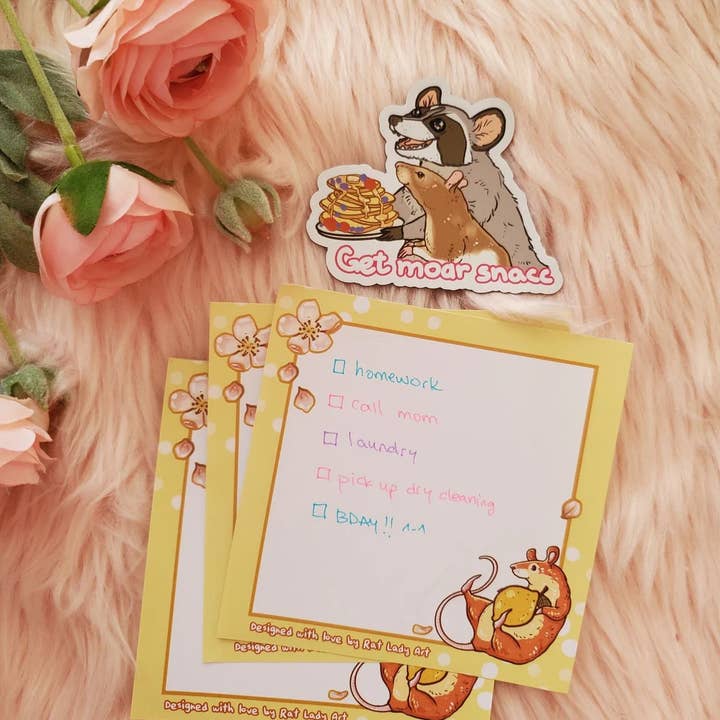 Lemon Rat Yellow Memo Pad for wholesale by Rat Lady Art