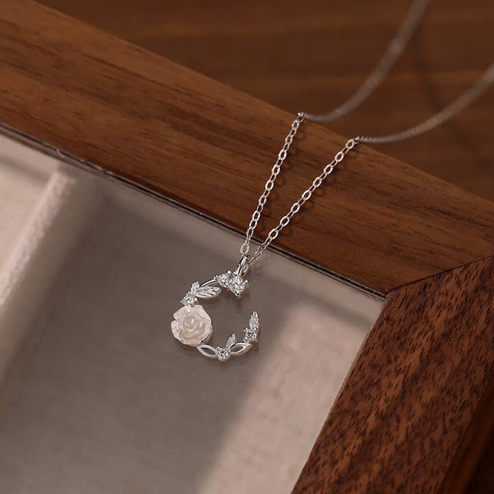 Perimade & Co. LLC - Wholesale Pendant/Charm Necklace - White Rose Flower Pendant Necklace in 925 Sterling Silver2