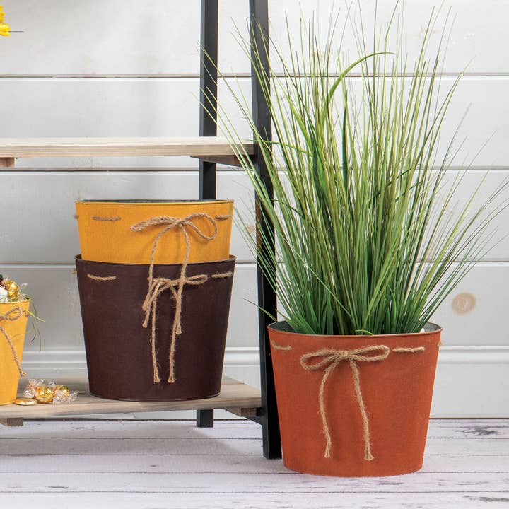 Willow Group - Wholesale Plant Pot - Set/3 Lg Fall Round Tin Planters w/rope ties + liner1