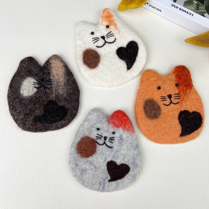 mildstyles – Base de copos por atacado – Porta-copos de Gato em Feltro de Lã com Corações, Tapetes Isolantes5