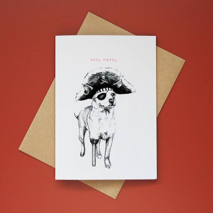Ahoy Matey Pirate Dog Funny Greeting Card for wholesale by Strange Goods