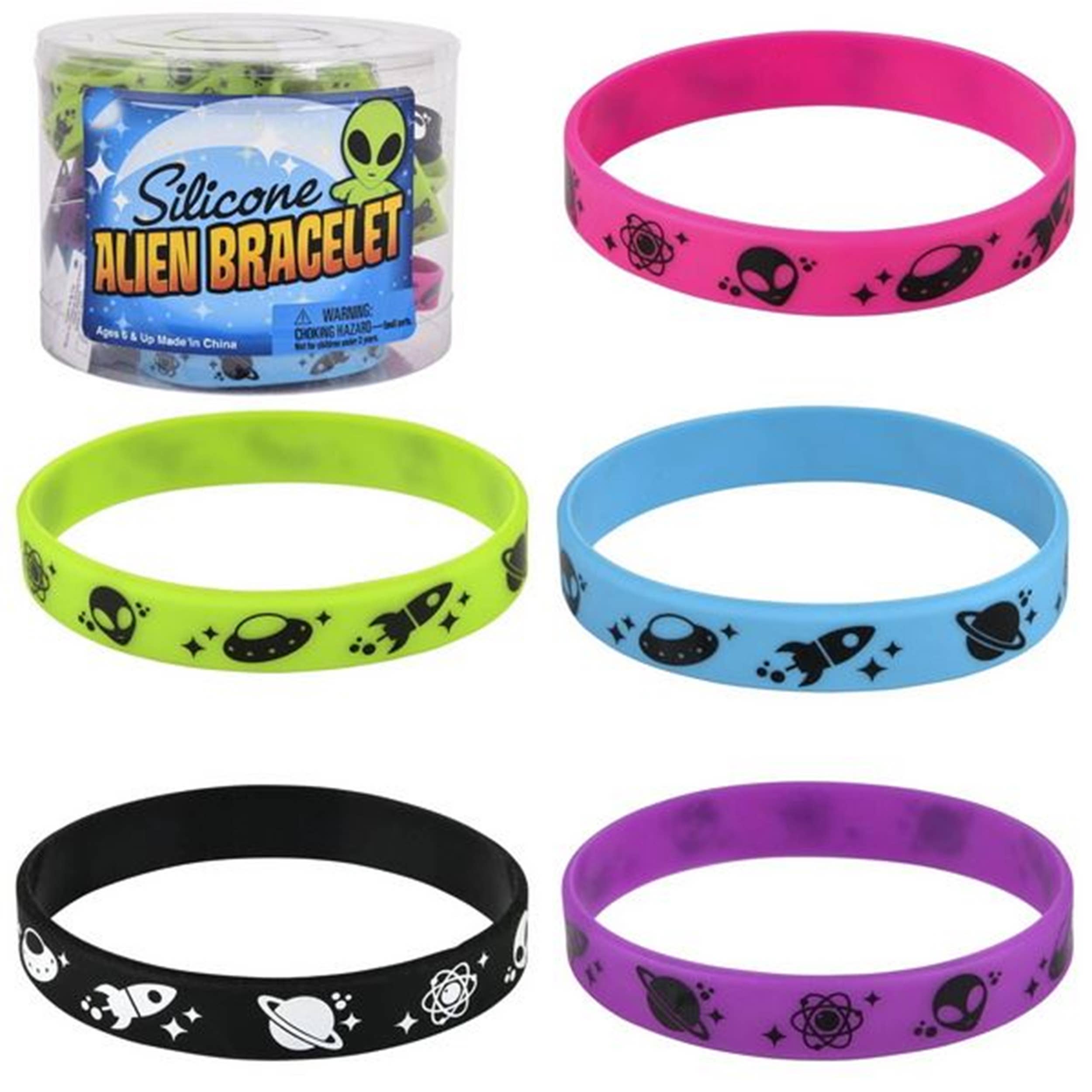 Toyarina - Wholesale Bangle Bracelet - 7.75" Alien Design Silicone Bracelets (24pcs) - Assorted2