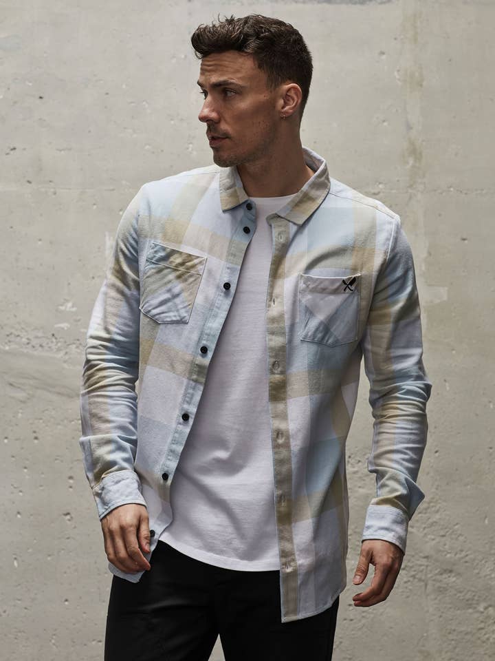 Basic Flannel white, lightblue & sand Longsleeve Shirt for wholesale by distorted people usa